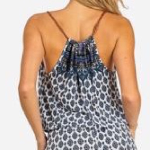 WOMEN'S JUNIORS BLUE PRINTED HALTER NECK JUMPSUIT - Picture 4 of 5